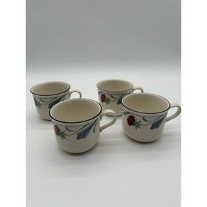 Set Of 4 Retired Lennox Poppies On Blue 8oz Tea/coffee Cup